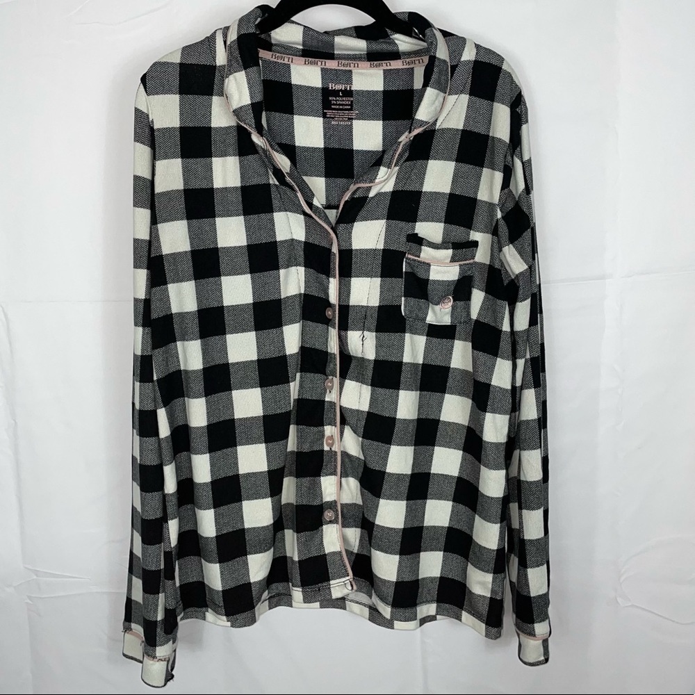 Born Pajama Top Plaid Buffalo Check Gingham Sleep Shirt Long Sleeve Button Up